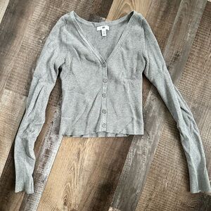 bp Light Gray Ribbed V-Neck Button Cardigan